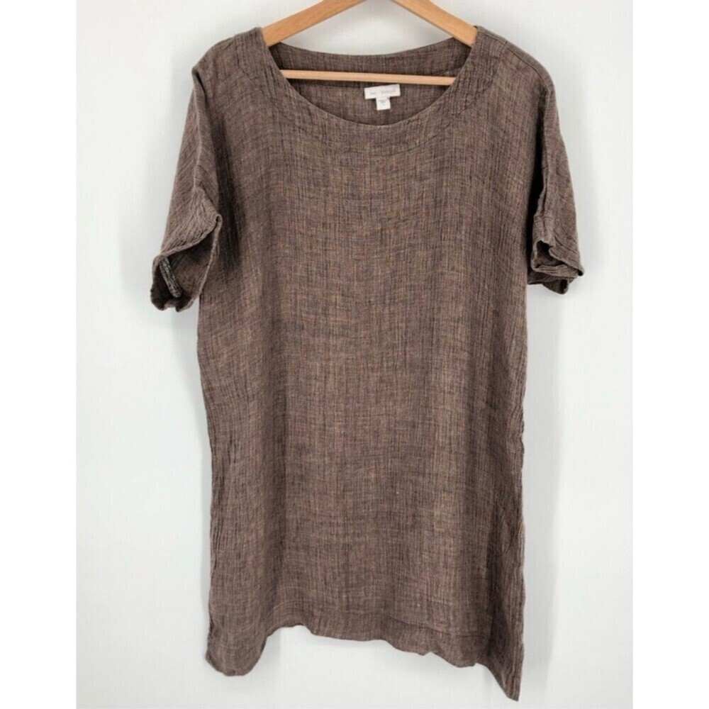 J. Jill Pure Jill 100% Linen Tunic M Petite Crinkle Short Sleeve Oversized
